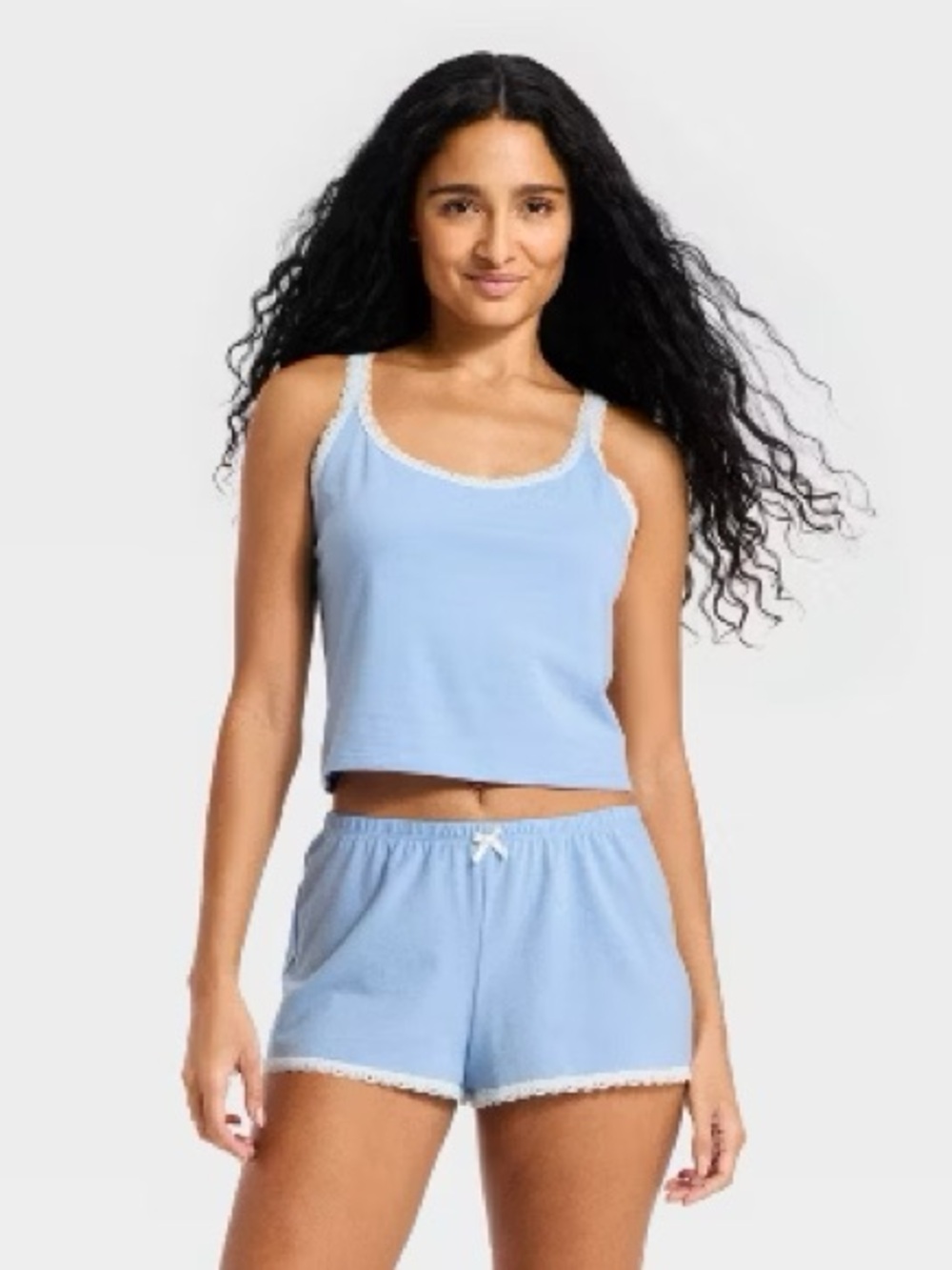 Lace-Trim Cami & Short Sleep Set - Light Blue